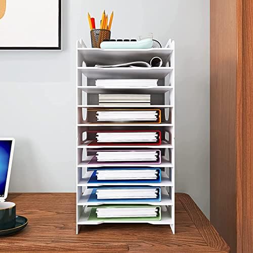 PUNCIA 10 Tier Office Paper Organizer for Desk Desktop File Holder Desk Letter Tray A4 Paper Holder Document Storage Rack for Home Office School