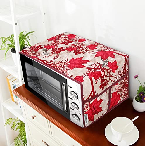 Image of Polyester 3-Layered Microwave Oven Top Cover With 4 Utility Pockets Suitable for Upto 30 Liter (Color- Red, Size-36x14 Inches)