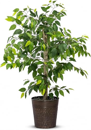 Artificial Tree 4ft Artificial Ficus Tree in Copper Metal Pot by LCG Florals &ndash; Faux Indoor Plant...
