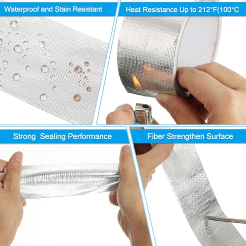 Image of PATIKIL Duct Tape, 1.18 Inch x 164.1 Ft(54.68 Yards) 5.91 Mil Heavy Duty Aluminum Foil Tape Waterproof Glass Fiber Insulation Heat Resistant for Ductwork HVAC Sealing Patching, 1 Roll