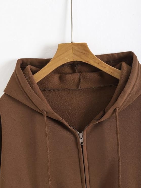 Image of NETCLICK Women's Polycotton Fleece Plain Full-Zip Hooded Winter Sweatshirt with Kangaroo Pocket Casual Warm Outerwear