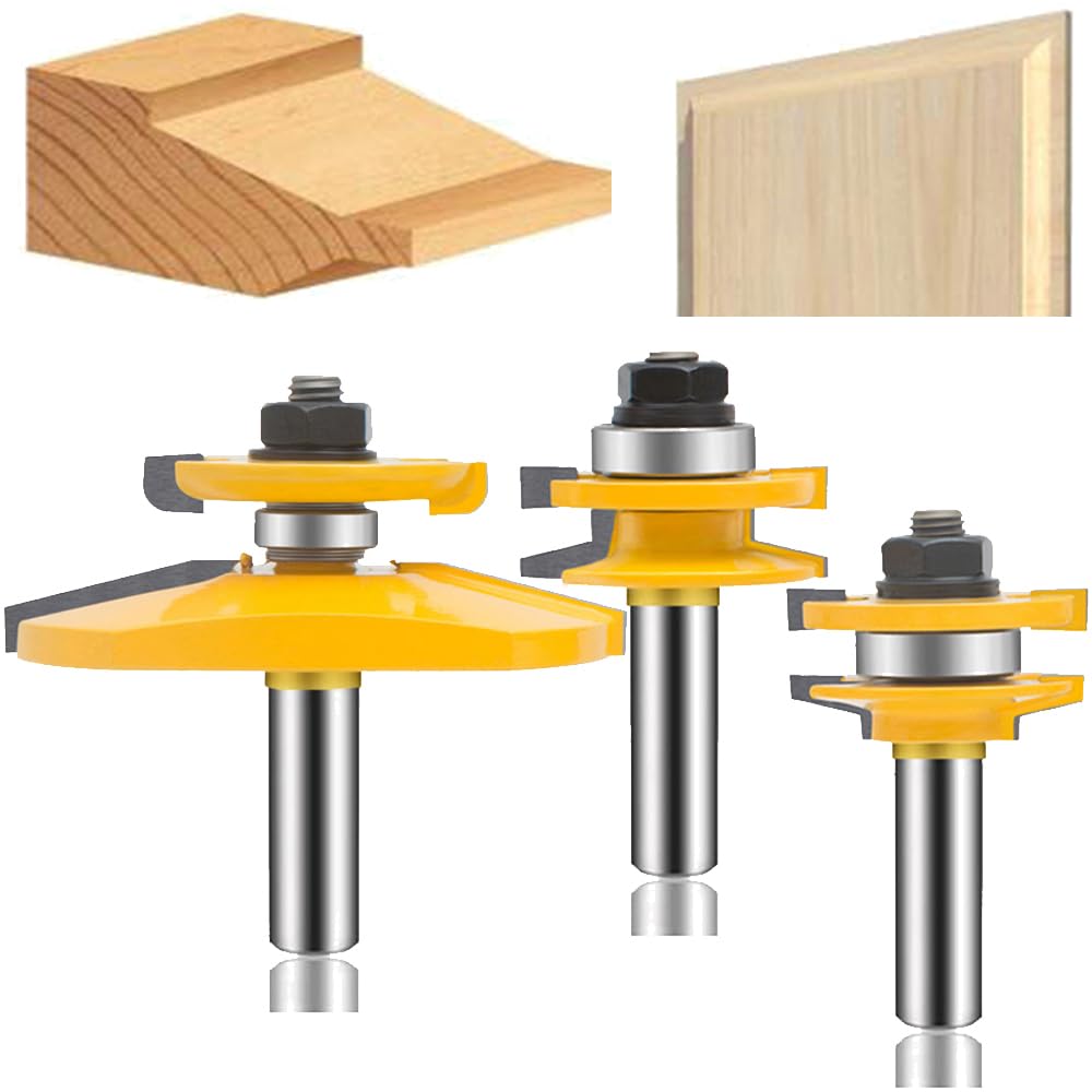 Leatbuy Fräser-Bit-Set, 1,27 cm Schaft, 3-teiliges Fräser-Set, Schienen-Stile, Hartmetall, Holzbearbeitungswerkzeug, Tür, Schrank, Regal, Schubladenschneider, CNC-Tisch, Holz, Nutfräser