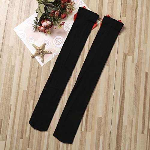 Image of Honganda Sexy Women's Thigh High Stockings, Over Knee Lace Top Sheer Stockings with Satin Bows Leg Thigh Socks for Women
