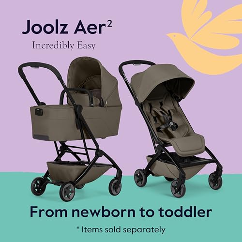 Image of Joolz Aer2 Lightweight Travel Stroller for Baby & Toddler - One-Hand Fold, Compact Carry-On Airplane Approved, Reclining Seat, UPF 50+ Canopy, Travel Pouch, Baby Net - Hazel Brown