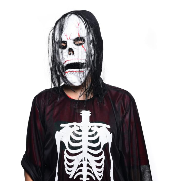 Halloween With Hair Latex Full Head Mask, Vampire Blood Face Zombie Latex Mask, Scary Horror Creepy Demon Monster Mask for Halloween Costume Party, Holiday Decor Gifts A