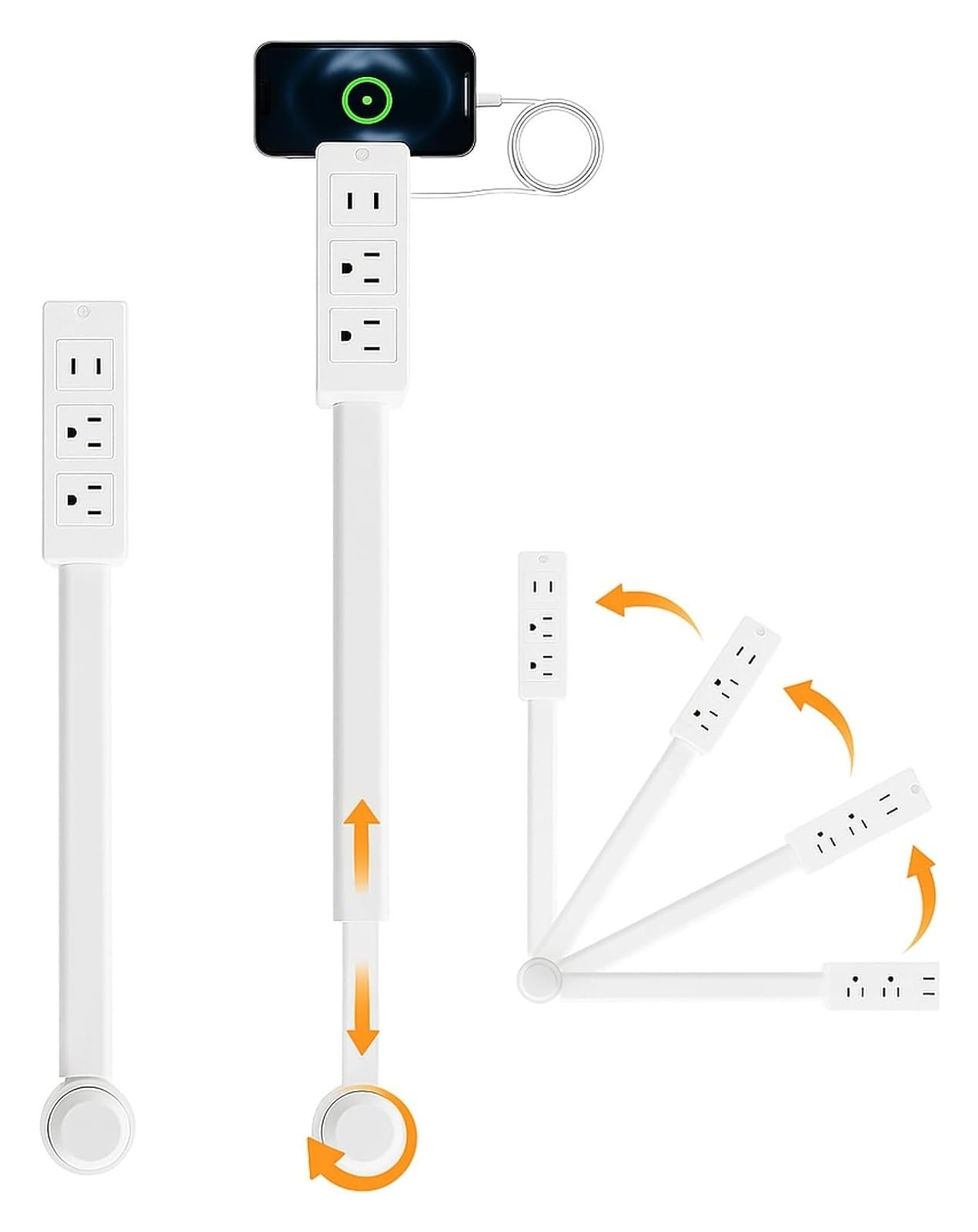 Electrical Outlet Extender Stic, Wall Power Socket Expander Extendable Rotating Electric Outlet Plug Adapter Features USB-A USB-C 2 AC Outlets Nightstands Sofa Desks and More