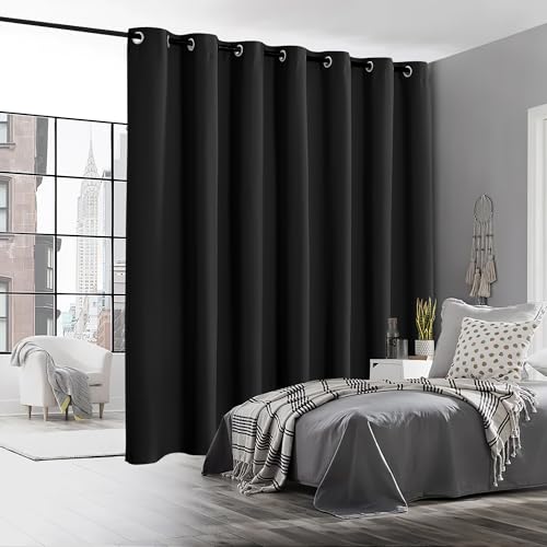 Image of RYB HOME Extra Wide Curtain 100 inch - Temporary Portable Sliding Glass Door Curtains Heavy Duty, Light Block Insulated Large Window Decor for Bedroom Dining Office Sunroom Backdrop, 100 x 84, Black