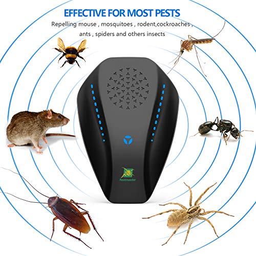 Neatmaster Dual Microchip Ultrasonic Pest Repeller Mice Control Variable Electromagnetic Insect Repellent Reject Rodent Bed Bug Mosquito Ant Fly Cockroach Spider and More, Black