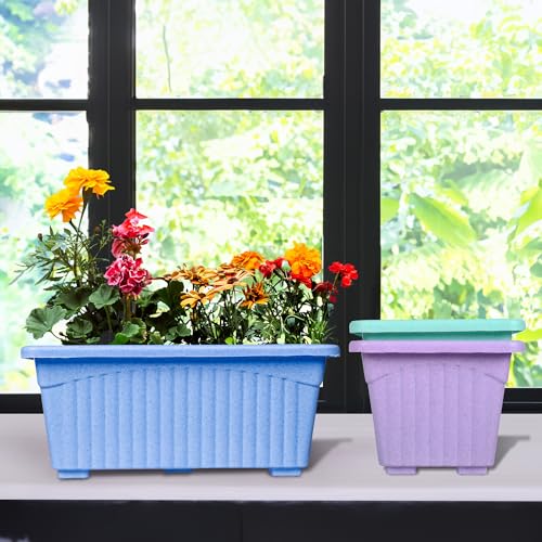 Kuber Industries Pack of 3 Flower Pot | Flower Pot for Living Room-Office | Planters for Home-Lawns & Gardening | Window Flower Pots for Balcony | Marble Jupitar | Sky Blue-Purple & Green