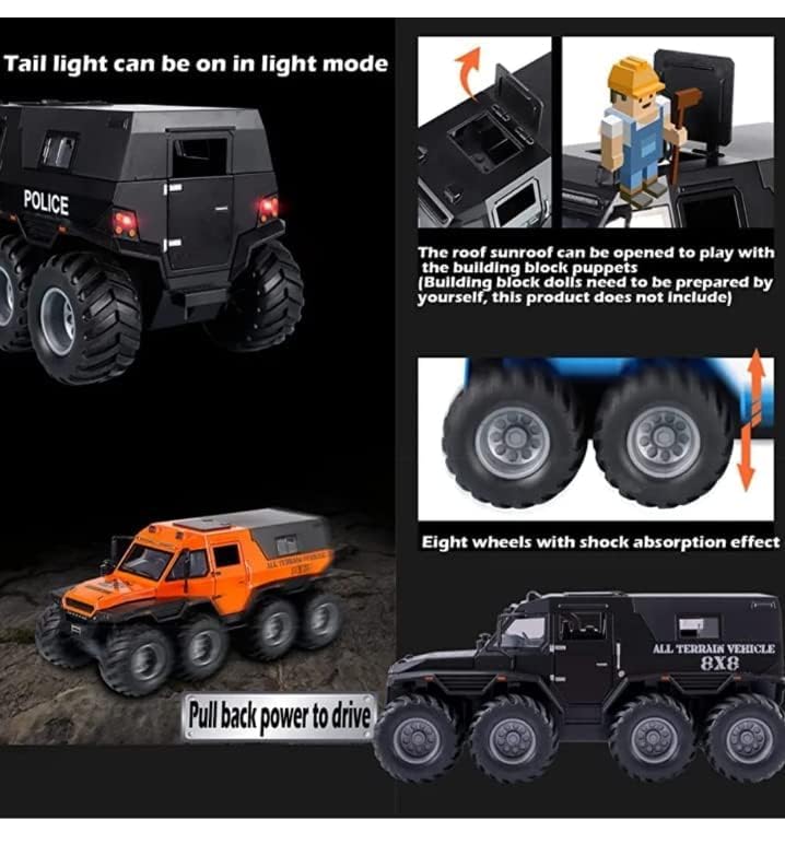 Image of 8x8 Off-Road Refitted Model Adventure SUV Car 1 /24 Scale Monster Shaaman Trucks Pickup Die-Cast Metal Model Cars with Sound and Light for Kids Age 3 Year and up (Black)