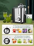 Juilist Entsafter Gemüse und Obst, 600W Juicer mit Großer Einfüllschacht (65 mm), 2 Geschwindigkeitsstufen, Anti-Tropf-System & Anti-Rutsch-Füße, Leicht zu bedienen und zu reinigen - 5