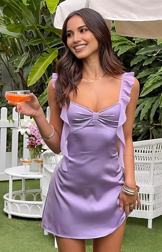 Short Satin Homecoming Dresses 2025 for Teens A Line Spaghetti Straps Ruffles Cocktail Prom Party Dress LUO6053