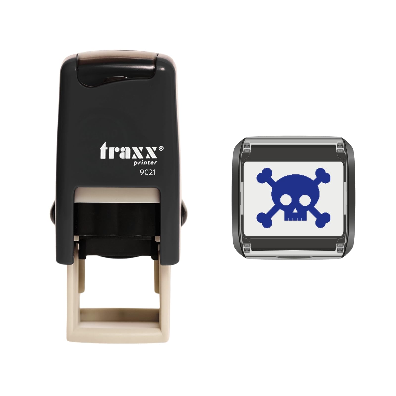 Traxx 9021 Loyalty Card Self Inking Rubber Stamp Warning Toxic COSHH Biological Hazard *A Blue Skull & Crossbones Design*