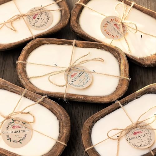 Red Barn Candle Company Wood Dough Bowl Candles | 100% Natural Soy Wax & Essential Oil Infused | Odor Eliminating + Pet Safe | Scented Candle Gifts for Men & Women (3-Wick Lemon Verbena)