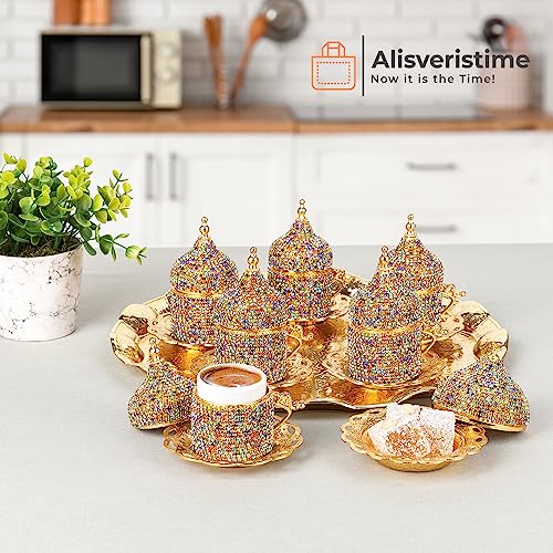 Alisveristime-Crystal-Embellished-Turkish-Coffee-Set--27-Pieces--Decorative-Zamac-Espresso-Cups-Saucers-and-Sugar-Bowl-with-Tray--Available-in-Three-Color-Variations-Multi