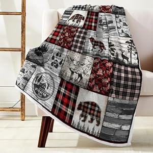 Rustic Cabin Throw Blankets, Farmhouse Animal Wolf Bear and Deer Cozy Warm Bed Couch Blanket, Plaid White Fleece Flannel Throws to Decorate The Room and Bedroom Rustic Cabin Throw Blankets Farmhouse Animal Wolf Bear and Deer Cozy Warm Bed Couch Blanket Plaid White Fleece Flannel Throws to Decorate The Room and Bedroom