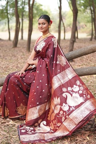 Image of SGF11 Women's Kanjivaram Pure Soft Silk Saree With Unstitched Blouse Piece