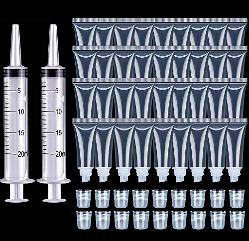 50PCS Empty Lip Gloss Tubes(10ml) Clear lip gloss containers,Refillable Soft Cosmetic Squeeze Tubes with 2 Syringes For Women & Girls DIY Lip Gloss Cosmetics