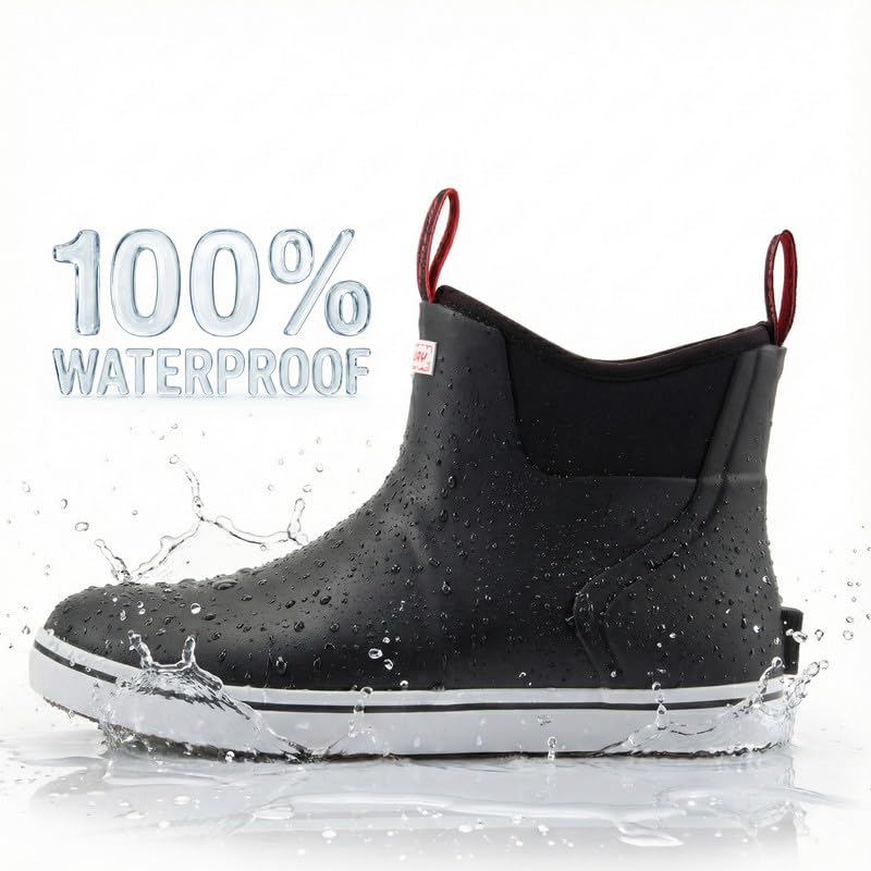 Image of SUREWAY Men's Ankle Fishing Deck Boots for Men-Waterproof,Professional Non-Slip Soles for Wet Slippery Surface,Neoprene Rubber Rain Boot /Shoes for Hunting Boating Gardening