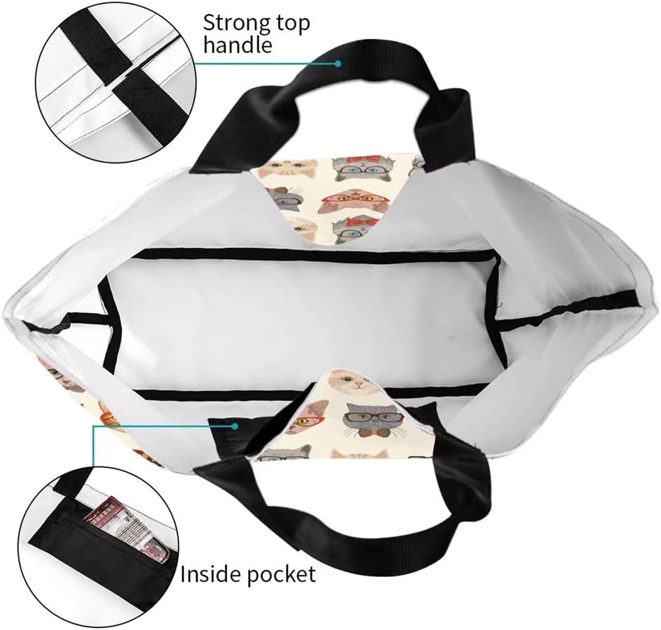 Funny Cat Tote Bag for Women,Cute Purse Gifts for Cat Lovers,Kitty Print Shoulder Reusable Shopping Handbags Casual Travel Polyester Summer Beach Grocery Bag Holiday Gifts - Image 3