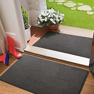 Color G 2 Pack Door Mat for Indoor Outdoor - 50 x 80 cm Dirt Trapper Entrance Doormats, Non-slip, Absorbent, Machine Washable Front Door Mat Carpet for Home, Kitchen, Office (Black)