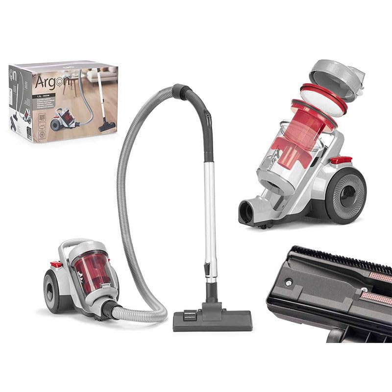 Aspirador Turbo 900W Potente y Robusto | Depósito 1500ml | Cable 4m | Rueda 360° | Diseño Moderno Gris y Rojo | Limpieza Rápida y Eficiente para el Hogar