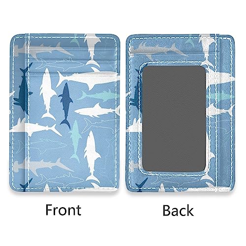 OTVEE Shark Pattern Slim Minimalist Wallet Rfid Blocking Card Wallets PU Leather Front Pocket Wallets2