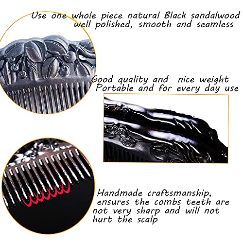 Peine de madera de sándalo negro natural, fino y artesanal miniatura 2