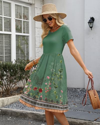 Image of COSSEN Women's 2026 Summer Midi Dress Crew Neck Short Sleeve Casual Tshirt Flowy Loose Sundress with Pockets