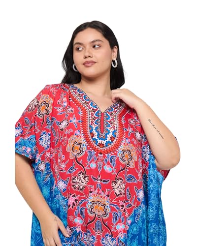 Image of Gypsie Blu Women Plus Size Kaftan Dress Beach Cover Up Maxi Dresses for Women, V-Neck Kimono Sleeve 1X-3X
