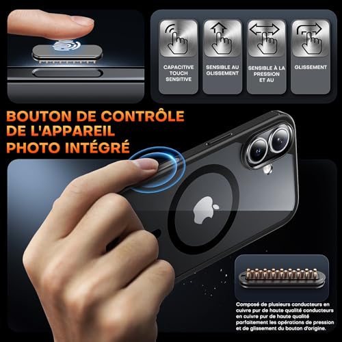 Coque fine iPhone 16 Plus TAURI ajustée noire premium 6,7"