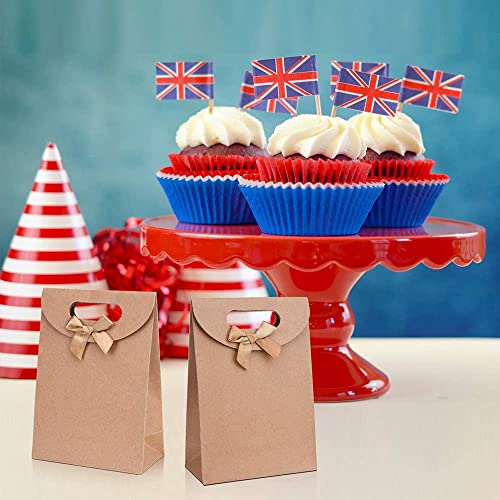 ELECDON 20 Pieces Kraft Paper Packaging Bags, Kraft Paper Bags Candy Bags, Paper Party Bags, Party Favor Paper Gift Bags, Paper Bags with Handles, for Packaging Banquet Gifts, Candies, Biscuits