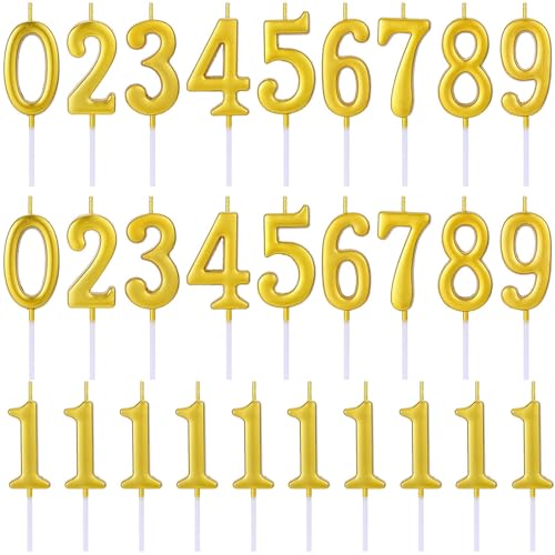 28 PCS Number Birthday Candles Gold Number Candles Cake Candles for 1st Birthday to 18th Birthday Decoration, Wedding Anniversary, Party Celebration, Baby Showers (Gold)