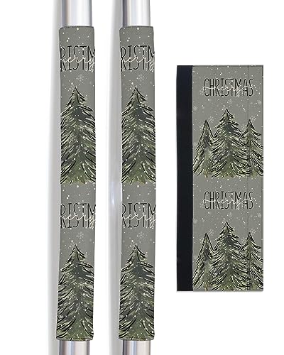 Red Christmas Refrigerator Door Handle Covers Set of 2 for Dishwasher Microwave Oven Fridge Stove Appliance Door Handles,Washable Kitchen Decor Accessories,Xmas Elk Winter Snowflake Pine Tree Leaves