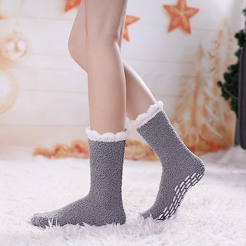 LINEMIN Non-Slip Fuzzy Socks for Women - Cozy Hospital Soft Fluffy Socks With Grips - Winter Warm Slipper3