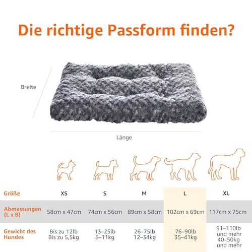 Amazon Basics Maschinenwaschbar Hundebett für Große Hunde - Waschbar und Strapazierfähig, 102 x 69 x 9 cm, Graue Wirbel