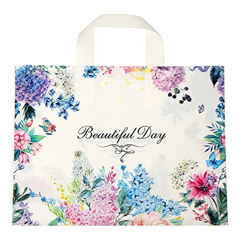 Joyhey 50 Count 9.8" x 11.8" Plastic Merchandise Bags, Shopping Retail Bag, Boutique Bags with Handles - Beautiful Day (More Patterns Available)