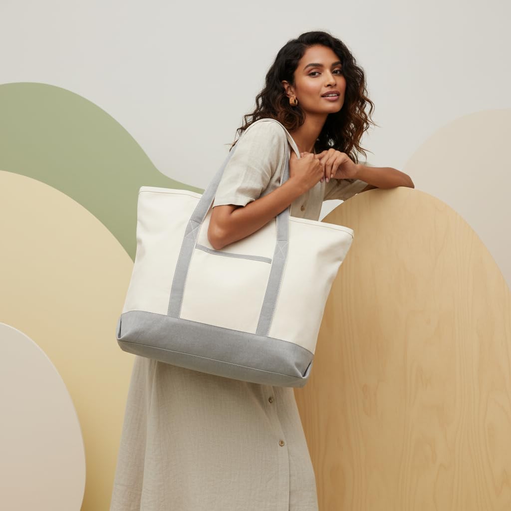 Amazon.com: Gray Canvas Zippered Tote Bag - 22 Inches, Heavy-duty