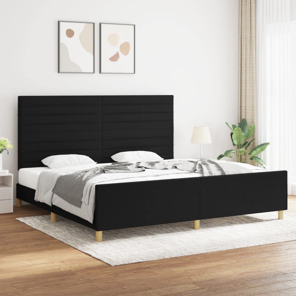 Homgoday Bettgestell mit Kopfteil, schwarz, 180 x 200 cm, aus Stoff, Dekor für Möbel, Bettrahmen, Bettrahmen, Rahmen für Wohnzimmer, Schlafzimmer, Modell 3125164