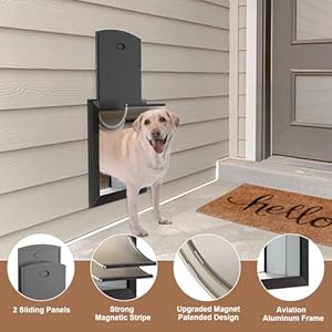 Giant Canine Door for Wall, Heavy Responsibility Canine Door with Aluminum Body and Telescoping Tunnel, Two Magnetic Flaps and Two Sliding Lock Panels, As much as 110lbs, Black.