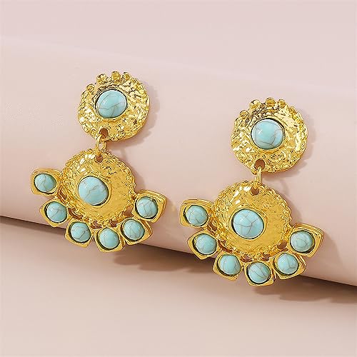 Boho Turquoise Chandelier Dangle Earrings for Women Girls Vintage Bohemian Round Blue Birthstone Ball Y2K Western Statement Drop Dangling Stud Earring Hypoallergenic Ethnic Birthday Christmas Jewelry Gifts4
