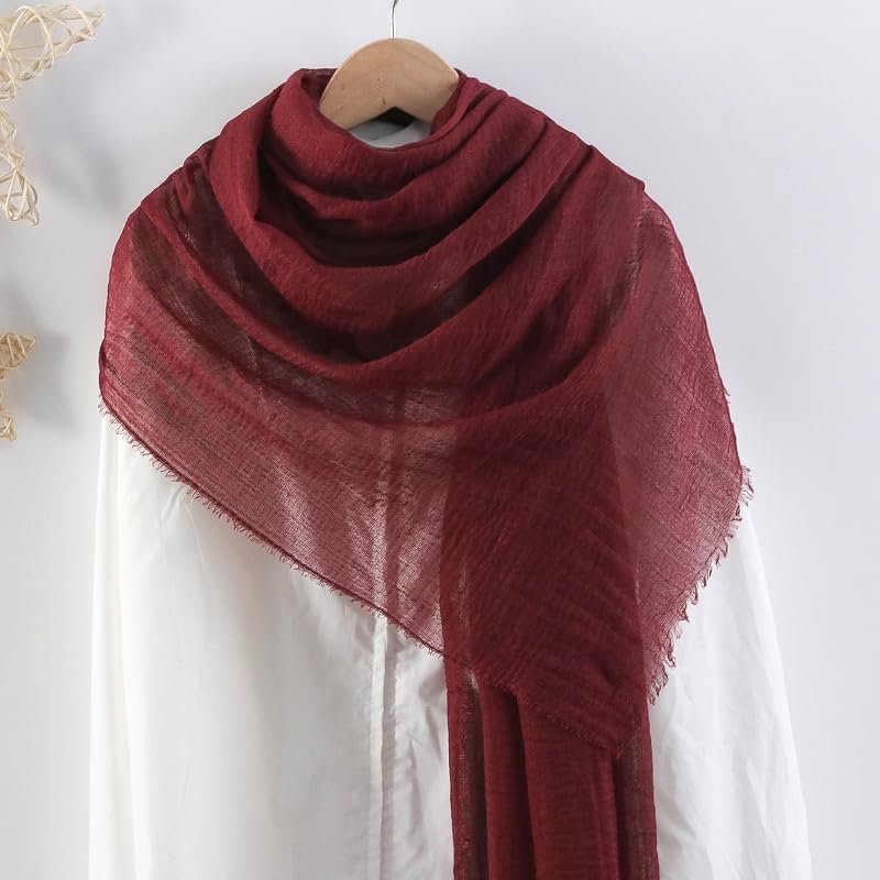 Image of Crinkled PolyCotton Scarf for Women - 180 x 90 cm Stole for Women | PolyCotton Scarf for Summers, Head Cover for Women | Lightweight Scarf for Women | Women Accessory