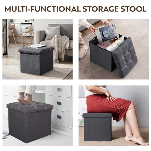 Decor & More Engineered Wood Ottoman Cube, 30*30*30Cm Foldable Storage Box,Footrest Ottoman With Storage Step Stool,Padded Seat With Pocket For Living Room,Foldable Table For Bedroom | Set Of 1 Grey