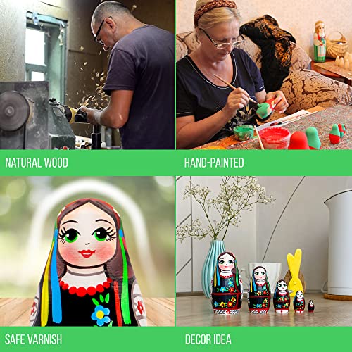 Aevvv Nesting Dolls Set Of 5 Pcs - Matryoshka Doll In Traditional Ukrainian Dress With Ornament - Matryoshka In Ukrainian Vyshyvanka - Folk Wooden Item #TOP3