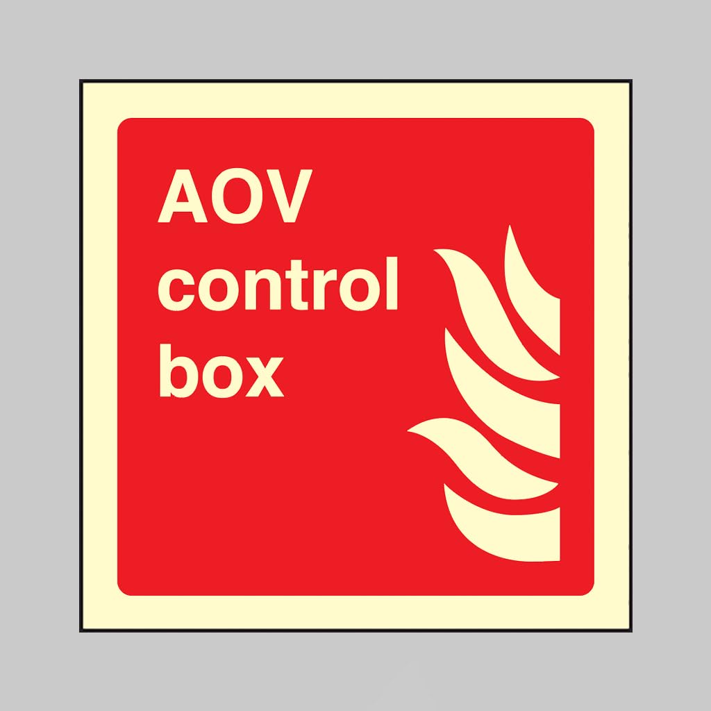 AOV control box (glow in the dark rigid pvc sign) - size: 150x150mm (Caledonia Signs - SKU: 31113C)