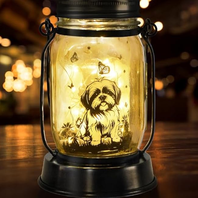 Dog Solar Lanterns Dog Lover Gifts for Women Men Dog Lovers Gifts Hanging Dog Lanterns with Stake for Yard Lawn Garden Decor Waterproof Dog Lights Torches
