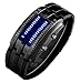 Binary Matrix Blue LED Digital Watch Mens Classic Creative Fashion Black Plated Wrist Watches