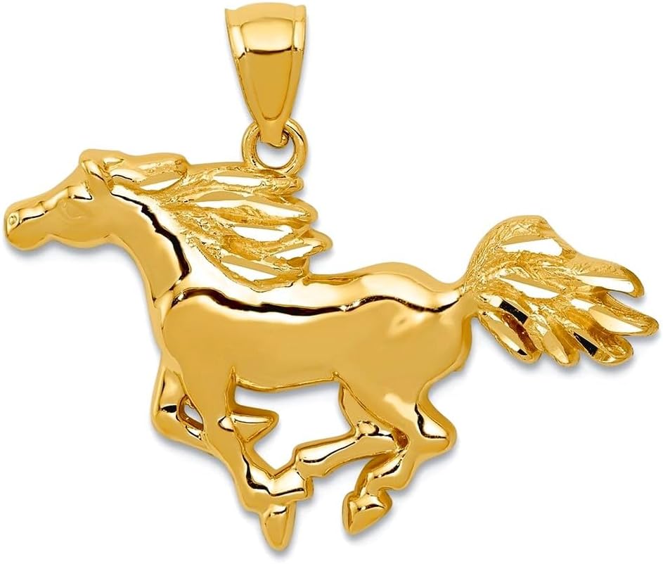 JewelryWeb 14k Yellow Gold Polished Horse Pendant Necklace 24.4x28.4mm Pendant for Women
