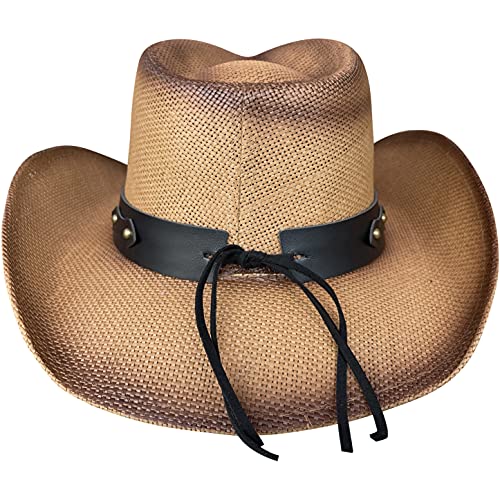 Western Outback Cowboy Hat Men\'s Women\'s Style Straw Felt Canvas (Brown Bull) - Thumbnail 5