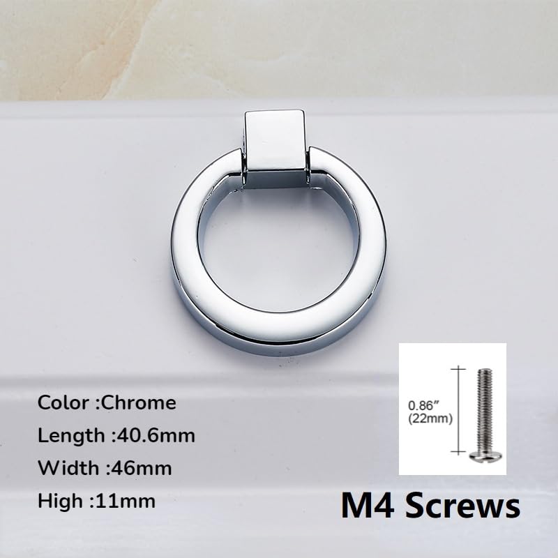MiJunHD Cabinet Pull,Cabinet Knobs Single Hole Ring Door Handles Furniture Cupboard Dresser Wardrobe Handles Drawer Handles Hardware with Screws (Chrome-1 Piece) - Image 2